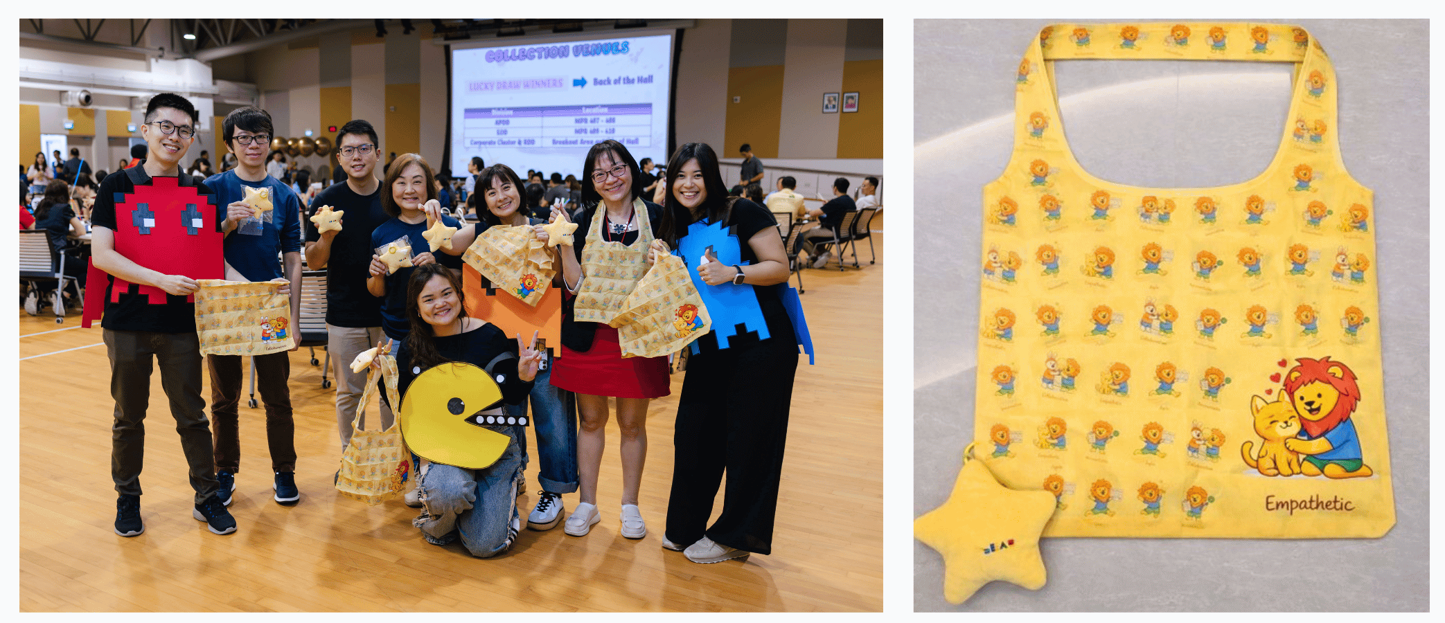Photo collage of the door gift and a group of staff